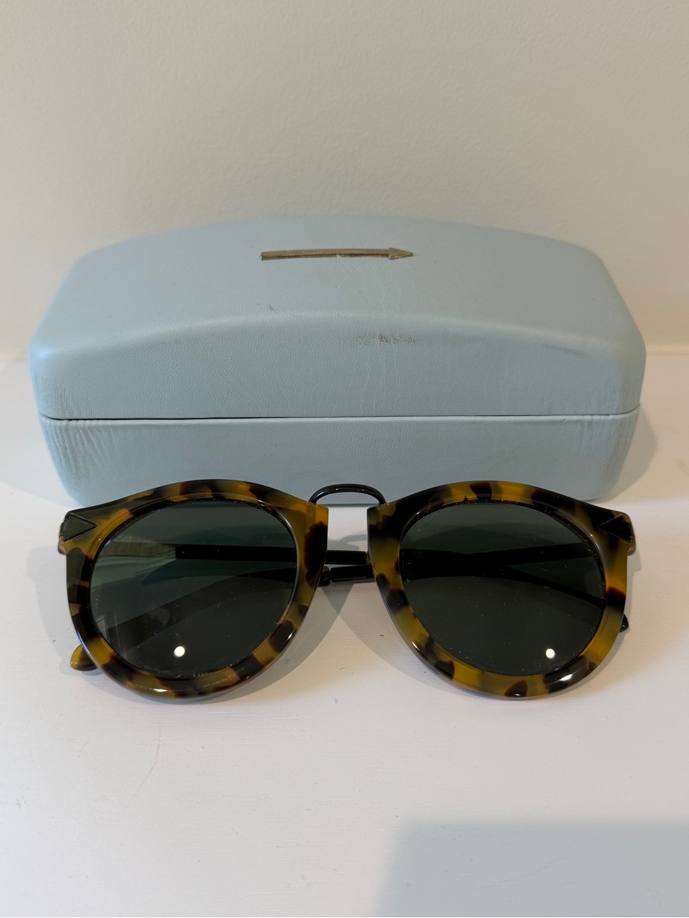Karen Walker Tortoiseshell Round Sunglasses with Dark Green Lenses